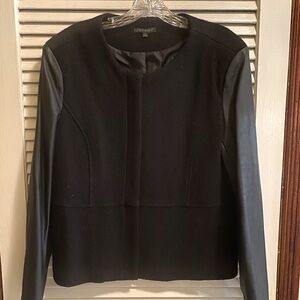 FOR CYNTHIA - Zipper Front Longsleeve Jacket, Wool, Lined, Pleather Sleeves